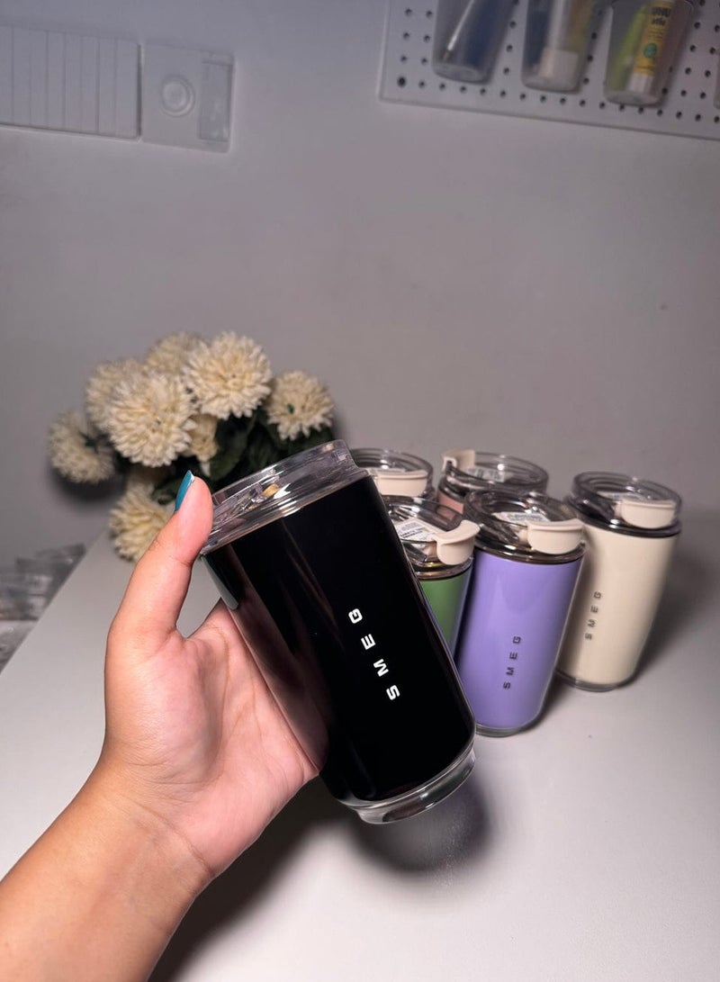 سميج كوب قهوة للسفر، كوب معزول للمشروبات سعة 240 مل مع غطاء مانع للتسرب، كوب قهوة يدوم طويلاً مع غطاء، ترمس قهوة للسف - Image 2